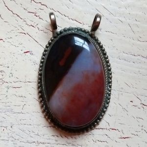 Boho polished stone cabochon pendant heavy